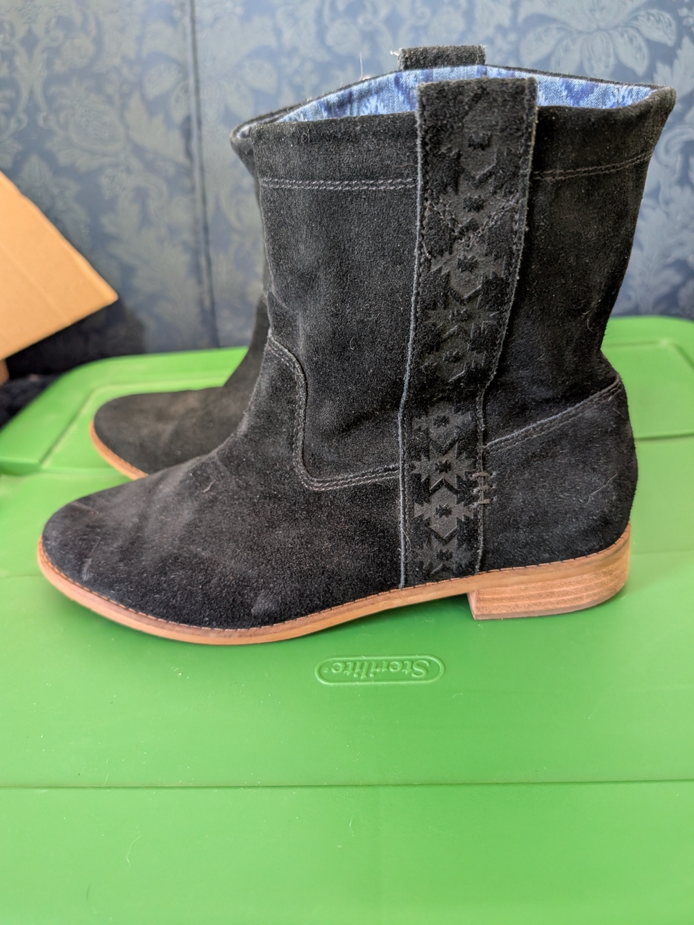 Toms Black Suede Ankle Booties with Low Heel - Picture 10 of 13